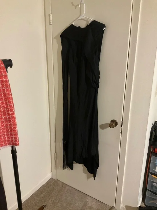 ACNE STUDIOS Fringed scarf-detail satin midi dress - Picture 6 of 11